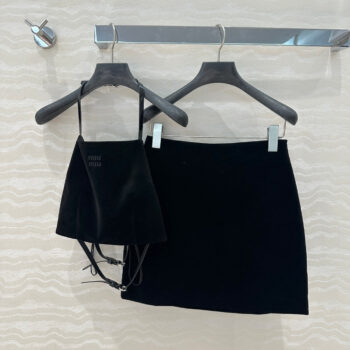 25SS Velvet strapless mini outfit with high waisted skirt set