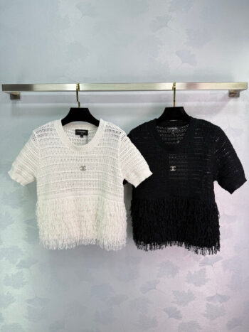 C 25 New Skeleton Knit Patchwork Tassel Metal Logo Short Sleeve