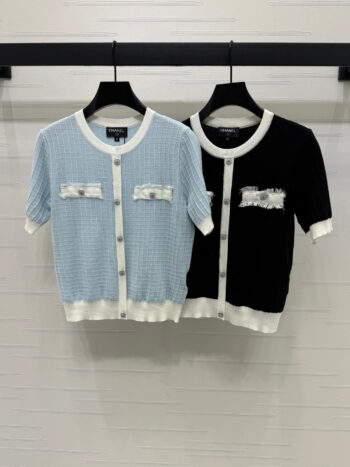 Chanel 2025 spring and summer new tassel edge pocket knitted short sleeves