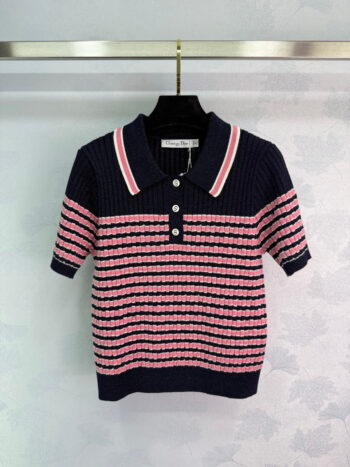 2025 New Lapel Striped Knit Top