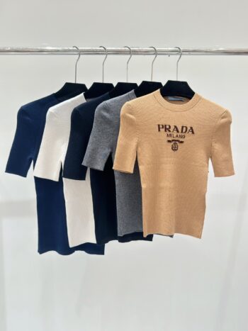 2025 Gold thread letter embroidery knitted short sleeved shirt