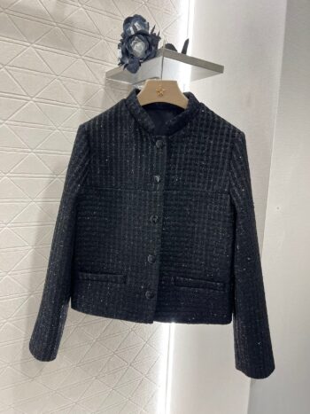 25ss Coarse woolen small stand collar dress jacket