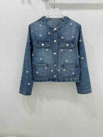 25ss 3D nail bead round neck denim jacket