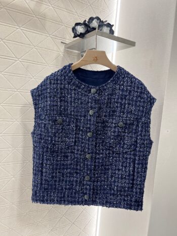 25ss Knitted silver silk dress sleeveless jacket