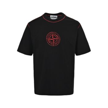 25ss Black and red badge embroidered short sleeves