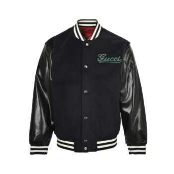 Cursive lettering patchwork leather sleeves patchwork thin cotton wool baseball jacket