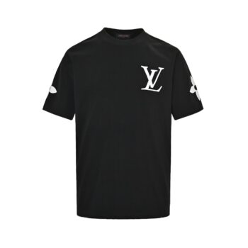 Four-leaf clover rhinestone logo flocked short-sleeve