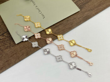 Laser four-leaf clover multi-refractive surface  five-flower bracelet with diamonds